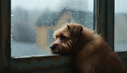 Wall Mural - Melancholy reflection of Schneitzer gazing out the window on a rainy, dreary day