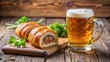 © Sayfar - Bavarian speciality sausage roll with a beer and shallow depth of field