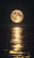 Wall Mural - illustration of a very large golden moon in the center of the horizon, generative ai