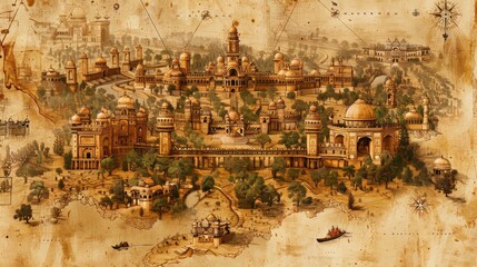 Wall Mural - minimalist background vector showcasing ancient indian architecture and religious art for maharaja a