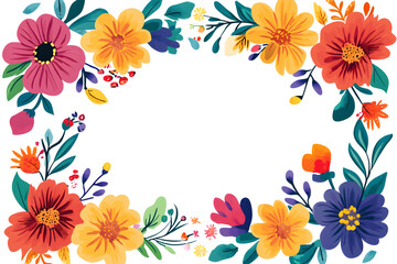 Wall Mural - Floral border design with an array of multicolored flowers, isolated on white