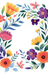 Wall Mural - Floral border design with an array of multicolored flowers, isolated on white