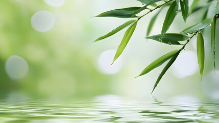 Wall Mural - Bamboo Leaf with Water Ripple, Generative AI