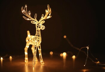 Canvas Print - Illuminated Wire Reindeer with Bokeh Lights