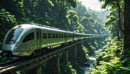 Wall Mural - Train traversant une forêt luxuriante