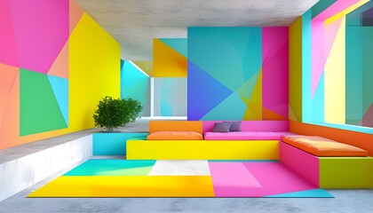 Canvas Print - Vibrant Geometric Bliss in an Abstract Minimalist Interior