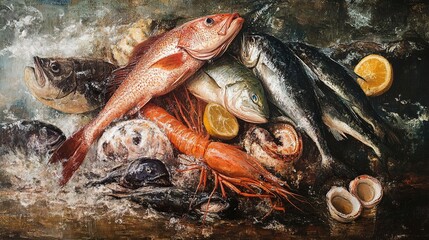 Wall Mural - Fresh catch of fish and other seafood 