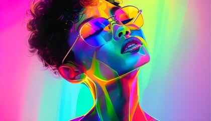 Wall Mural - Vividly Colored Abstract Portrait Illuminated by Dynamic Light