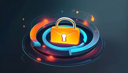 Secure communication represented by a locked email icon encircled in a radiant glow