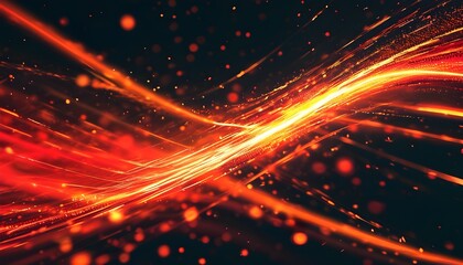 Vibrant abstract digital landscape featuring glowing lines and particles in rich red and orange tones