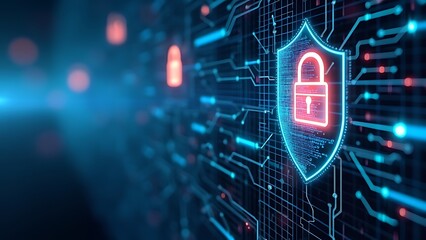 An illustration of a cybersecurity firewall featuring digital lock icons, symbolizing protection and security in the digital realm. Emphasizes the importance of safeguarding data and networks.