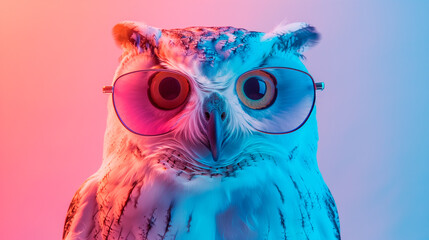 Owl with sunglasses on a colorful background