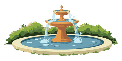 A simple fountain with water splashing from the top on a white background.