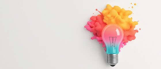 Poster - Vibrant light bulb with colorful splashes on white background.