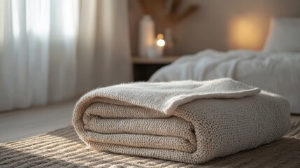 Cozy Bedroom with Soft Knitted Throw Blanket