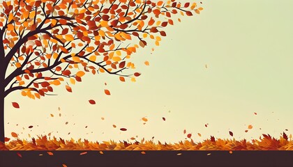 Serene autumn landscape with swirling leaves in a vibrant flat design illustration