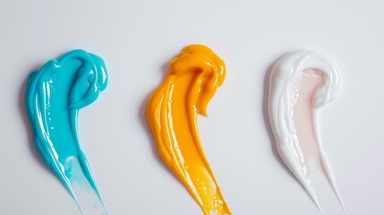 A close up of three different types of toothpaste, postminimalism