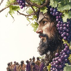 Sticker - Man Transformed into a Vine, Covered in Grapes.