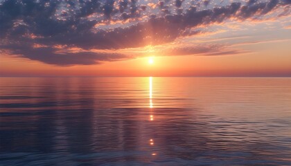 Poster - Serene sunset over tranquil sea with gentle light reflections and harmonious muted tones