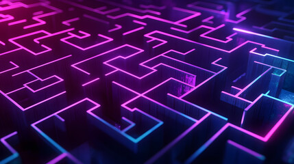 Poster - The background features an abstract futuristic holographic circle maze interface concept. The color scheme includes dark shades of purple and blue, with room for text to be pasted.