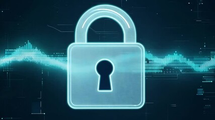 Poster - This graphic illustrates a glowing digital lock against a dark background, symbolizing security and protection in the realm of technology and data privacy.