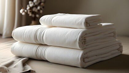 Wall Mural - Elegantly Folded Pure Cotton Sheets Bathed in Soft Light