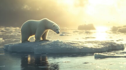 polar bear on melting ice floe in arctic sea