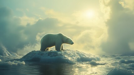 Wall Mural - polar bear on melting ice floe in arctic sea