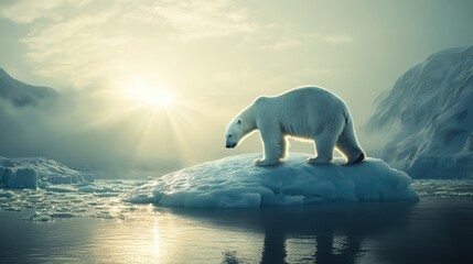 Wall Mural - polar bear on melting ice floe in arctic sea