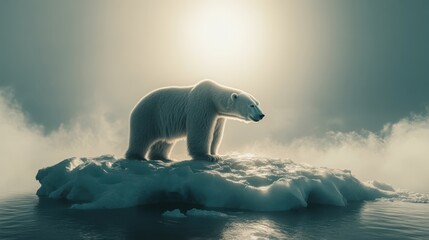 polar bear on melting ice floe in arctic sea