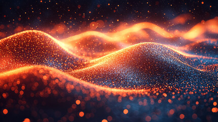 Poster - An abstract background of glowing light waves and geometric shapes,