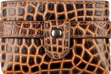 Brown leather wallet with crocodile skin texture and clasp detail


