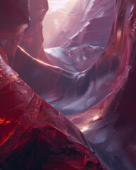 A stunning close up view of wave like abstract landscape, showcasing vibrant red and purple hues. interplay of light and texture creates mesmerizing visual experience