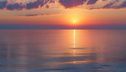 Wall Mural - Serene sunset over tranquil sea with gentle light reflections and harmonious muted tones