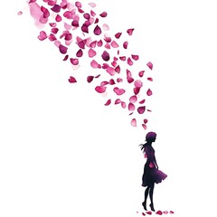 Canvas Print - Silhouette of a Woman with Falling Rose Petals.