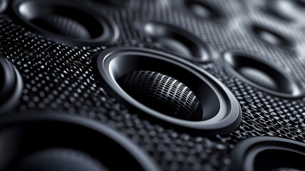 A close-up shot of a speaker grille with a grid-like pattern.