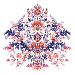 Poster - Watercolor Floral Design with Blue and Orange Tones.