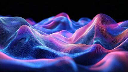 Poster - A colorful, abstract image of a mountain range with a blue and pink hue