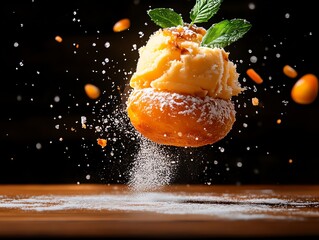 Wall Mural - Balushahi glazed doughnut ice cream from India