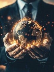Poster - A man is holding a globe in his hands