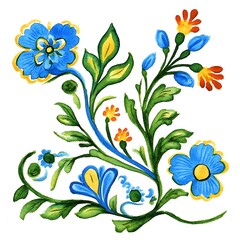 Canvas Print - Watercolor Illustration of a Floral Arrangement with Blue, Yellow, and Orange Flowers.