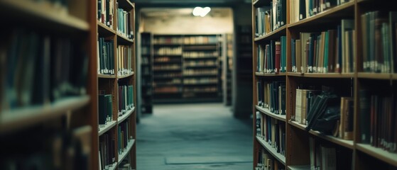 Serene Library Scene with Empty Bookshelf in Focus