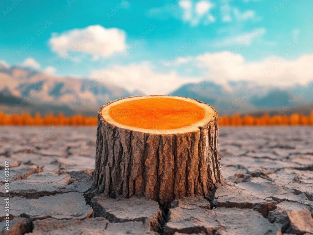 Environmental Destruction: Barren Landscape with Tree Stump - A Symbol ...