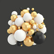 © Ali - Cluster of abstract spheres and solids gold white and black 3d render