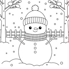 Wall Mural - Cute Snowman Cartoon Coloring Page. Christmas and Winter Illustration