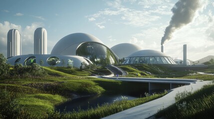 Futuristic Eco-Friendly Biosphere Domes in a Sustainable Landscape