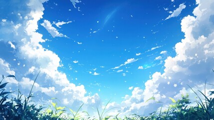 Clear blue spring sky with delicate clouds floating, representing the refreshing and bright spirit of a warm, new season