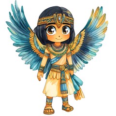 Poster - Cute Cartoon Illustration of an Egyptian God with Wings.