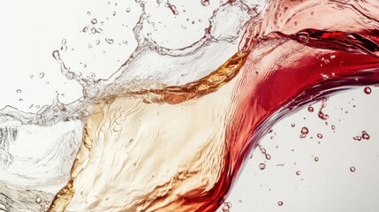 A swirl of red and white wine captured in mid-air as the liquids mix together in an elegant splash evoking a sense of celebration