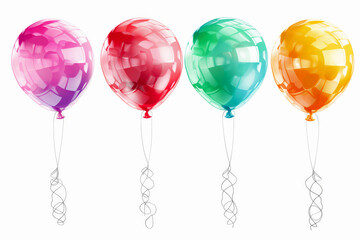 Colourful four helium party Balloons isolated on white background.